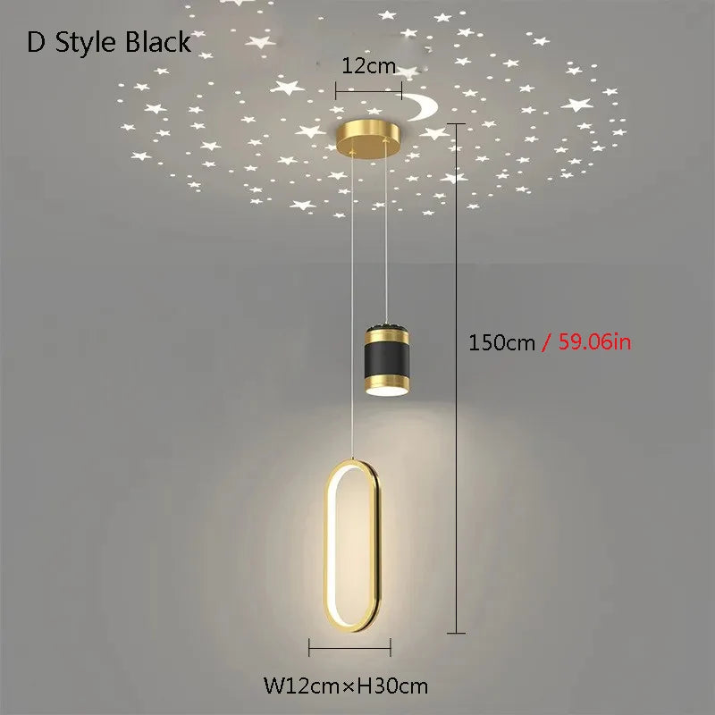 Starry Sky Projection Style Circular Led Pendant Light Living Room Dining Room Bedroom Cafe Indoor Lighting Decoration