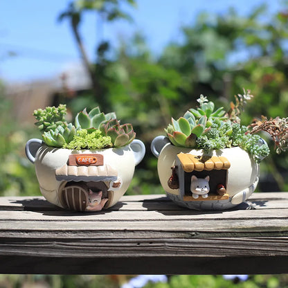 Kreativ planter til sukkulenter luftplanter harpiks blomsterpotte dekorativ ornament fe haven kat ræv figurer bordplade indretning