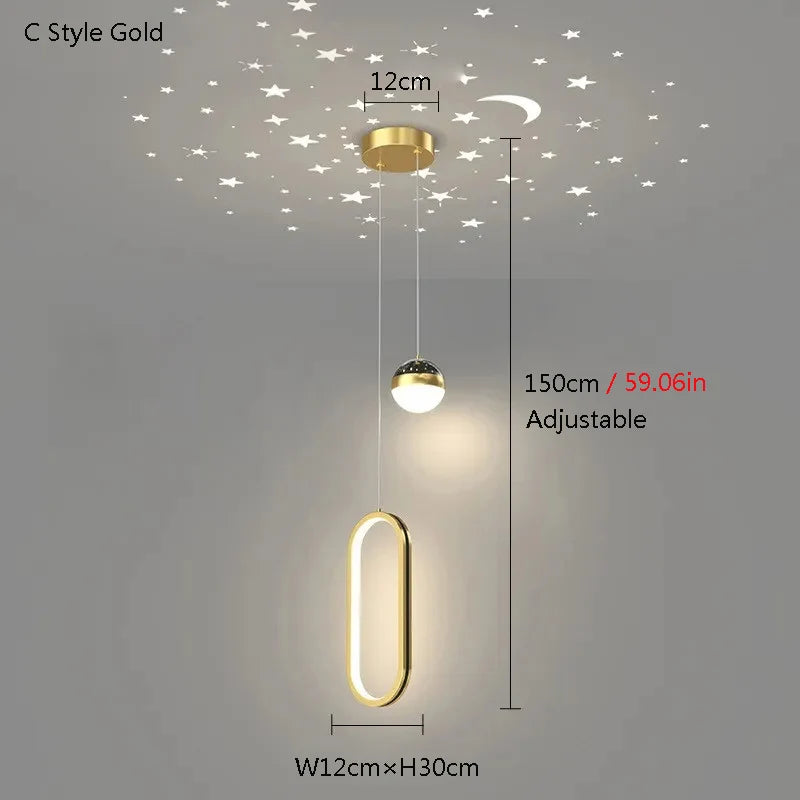 Starry Sky Projection Style Circular Led Pendant Light Living Room Dining Room Bedroom Cafe Indoor Lighting Decoration
