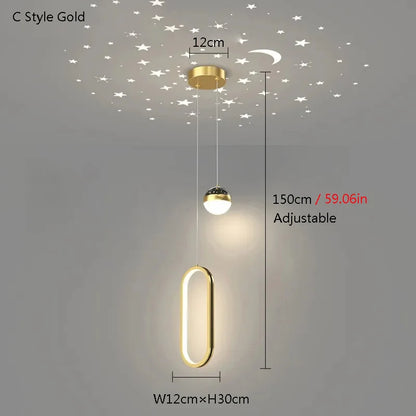 Starry Sky Projection Style Circular Led Pendant Light Living Room Dining Room Bedroom Cafe Indoor Lighting Decoration