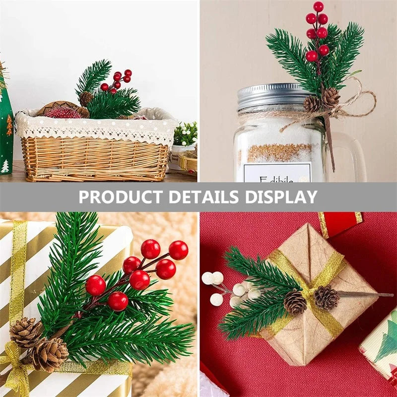 10 darabos mini szimuláció karácsonyi fenyőszálak szárak mesterséges fenyő tű bogyós növény karácsonyi parti dekoráció függő medál