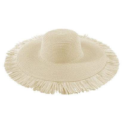 Moda feminina Bohemian Summer ao ar livre Big Brim Hat Hat Casual Férias Tecido com Capéu de Pravo Cap de gordura feminina F I E N D S HAT