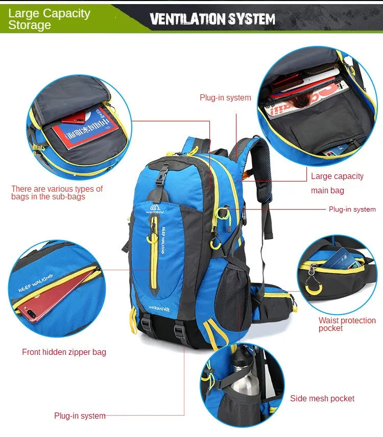 2023 vízálló hegymászó hátizsákok hátizsák 40loutdoor sport táska utazási hátizsák kemping túrázás hátizsák nők trekking táska férfiak