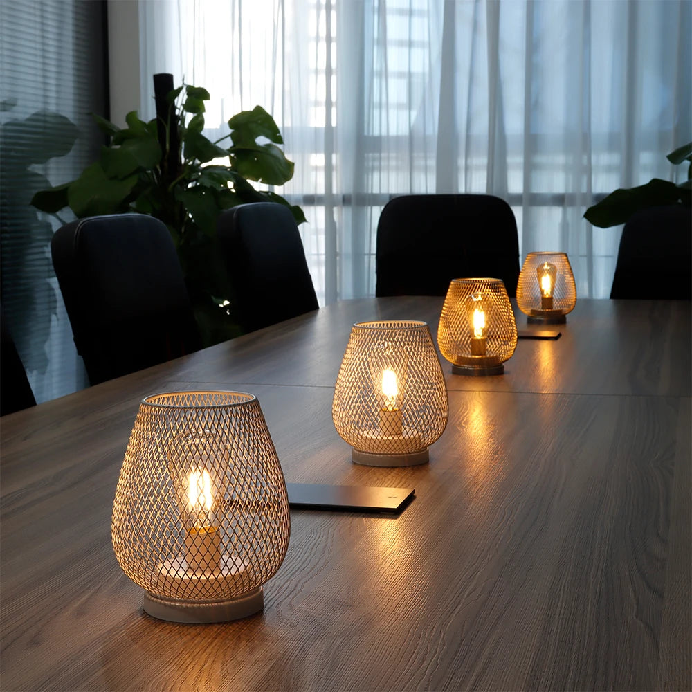 2Pcs White Metal Table Lamp Battery Operated Lamp Outdoor Lantern with LED Edison Bulb for Weddings Party Patio Event Home Decor