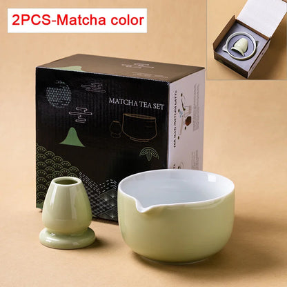 2 Pieces Traditional Japanese Matcha Bowl and Whisk Holder Tea Bowl with Pouring Spout for Office Table Tea Ceremony Party Gift
