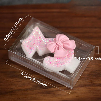 3D -s számú sütemény díszítő gyertyák csillogó rózsaszín íj digitális gyertyák torta topper születésnapi party emléknap party torta dekoráció
