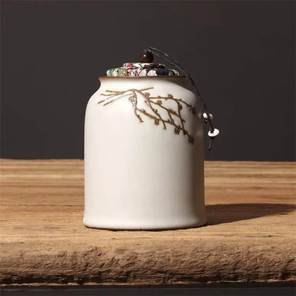Japanese Creative Ceramic Hand-painted Embossed Tea Caddy Retro Handmade Storage Jar Coffee Beans Container Teaware Accessories