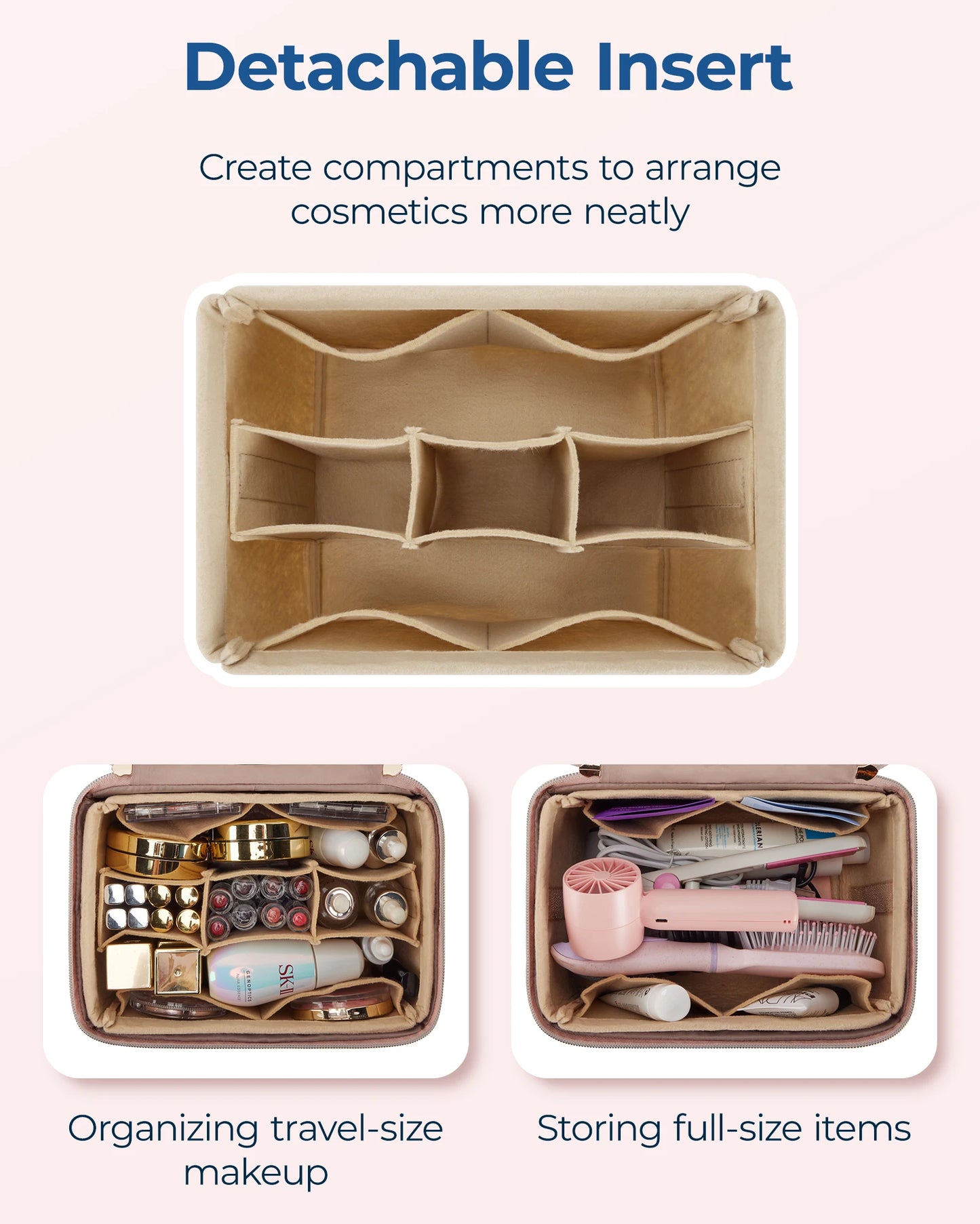 Bagsmart Cutie de depozitare a pungilor de machiaj pliabil cu inserție detașabilă pentru a călători cu geantă cosmetică pentru femei pentru femei Cutie de depozitare