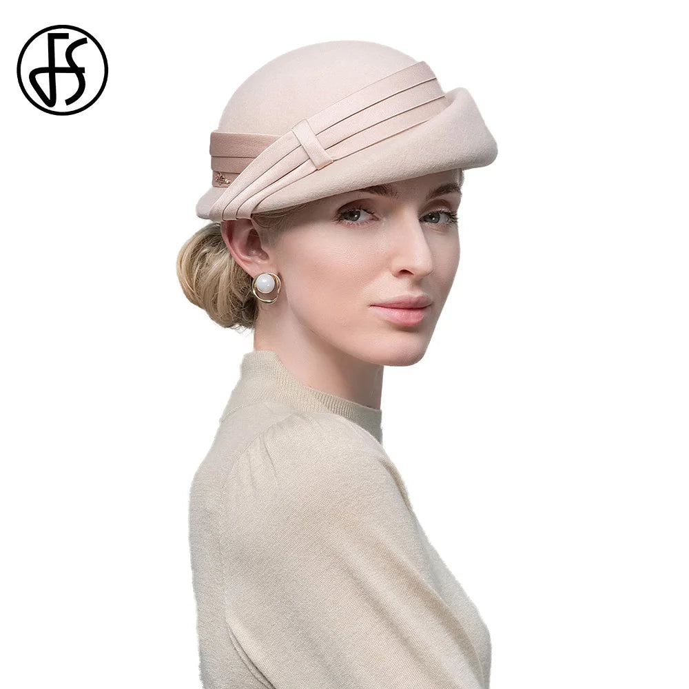 FS Elegant Milliney Fascinator Beret Wool Chapeaux pour femmes Mariage Église TEA PARY PILNBOX CAP Ladies 2023 Fedoras Chapeau Femme