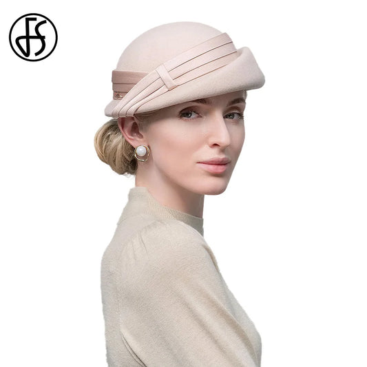 FS Elegant Millinery Fascinator Beret Wool Hats for Women Wedding Church Tea Party Pillbox Cap Ladies 2023 Fedoras Chapeau Femme