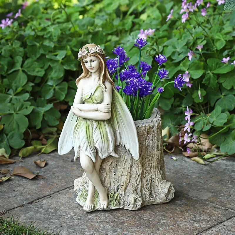 Horticultura de horticultura de jardim artesanato fada fada fada criativa vasos de flores criativos móveis de resina resina decorações de estátua