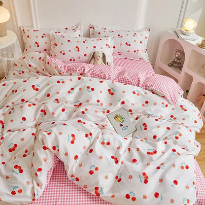 INS Simple Style Duvet Capa Conjunto com travesseiros folhas planas sem edredom garotos meninos garotas kit de cama de cama de solteiro solteiro linho de cama