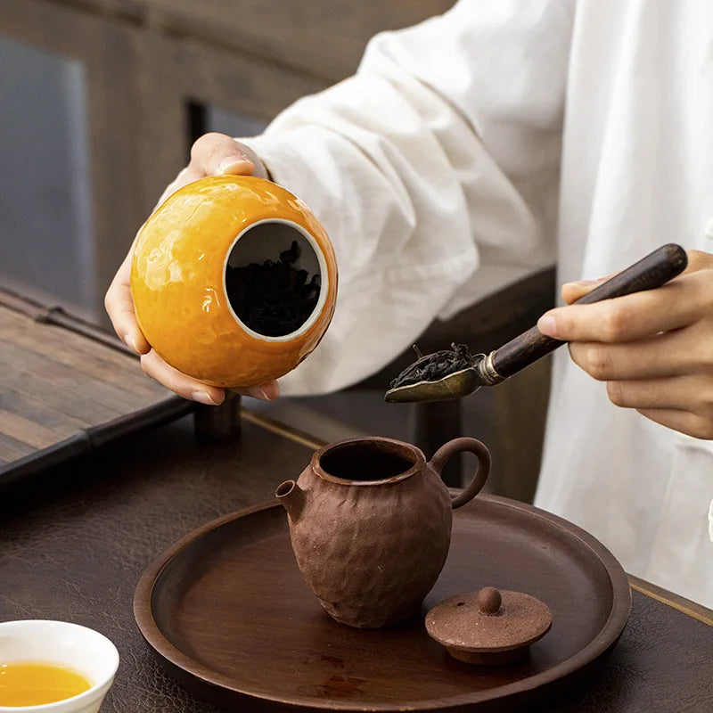 Ceramic Tea Pot Artificial Orange Small Tea Can Seal Storage Tank Kitchen Storage Organizer Sugar Coffee Container Ceramic Jar