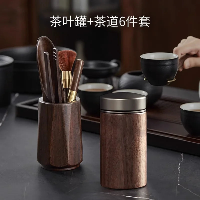 Ebony Sealed Tea Can Pu 'er Storage Storage Tea Box Household Wooden Chinese Portable Tea Can