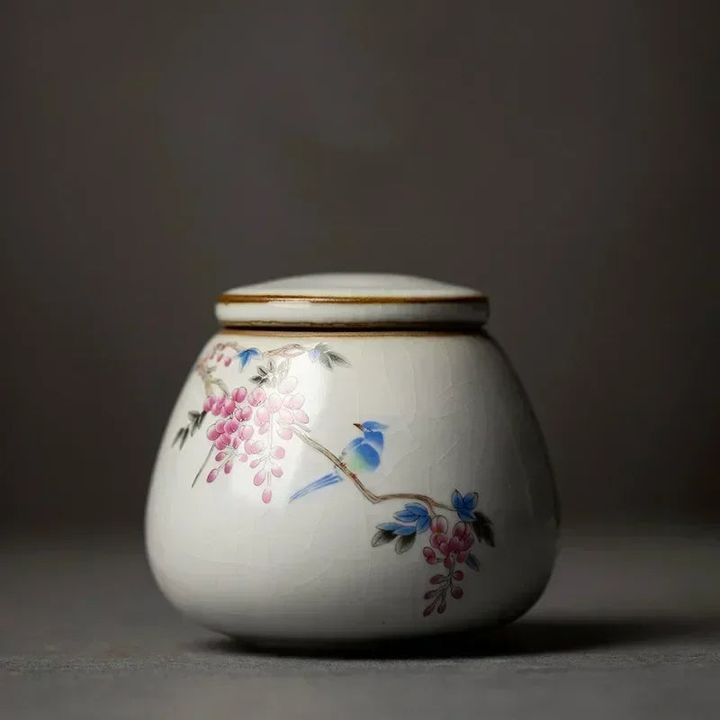 Retro Ru Kiln Ceramics Tea Caddy Cute Cat Pattern Portable Sealed Tea Leaf Containers Travel Tea Bag Storage Box Spice Organizer