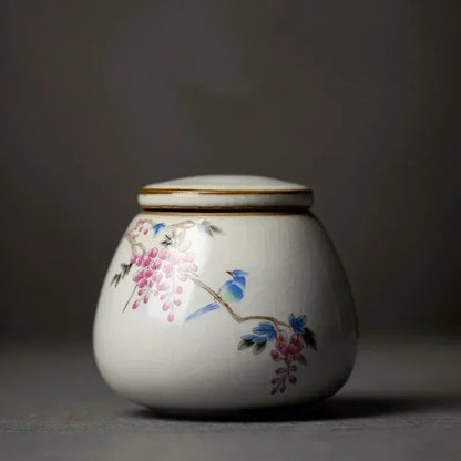 Retro Ru Kiln Ceramics Tea Caddy Cute Cat Pattern Portable Sealed Tea Leaf Containers Travel Tea Bag Storage Box Spice Organizer