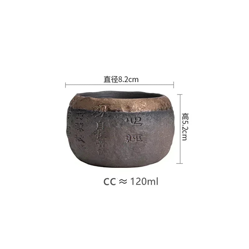 120ml Rough Pottery Handmade Relief Heart Sutra Zen Cup Ceramic Master Individual Single Cup Chinese Portable Tea Cup 1pcs