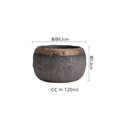 120ml Rough Pottery Handmade Relief Heart Sutra Zen Cup Ceramic Master Individual Single Cup Chinese Portable Tea Cup 1pcs