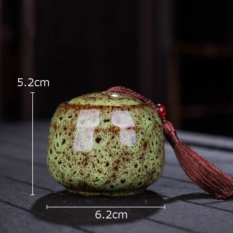 Painted Tea Canister Tassel Sealed Ceramic Storage Jar with Lids Porcelain Coffee Container Desk Decoration Tea Cans Candy Pots