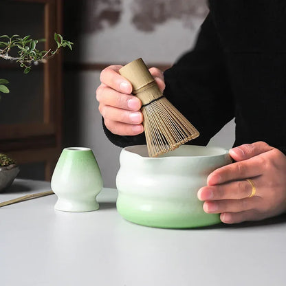 2 Pieces Traditional Japanese Matcha Bowl and Whisk Holder Tea Bowl with Pouring Spout for Office Table Tea Ceremony Party Gift