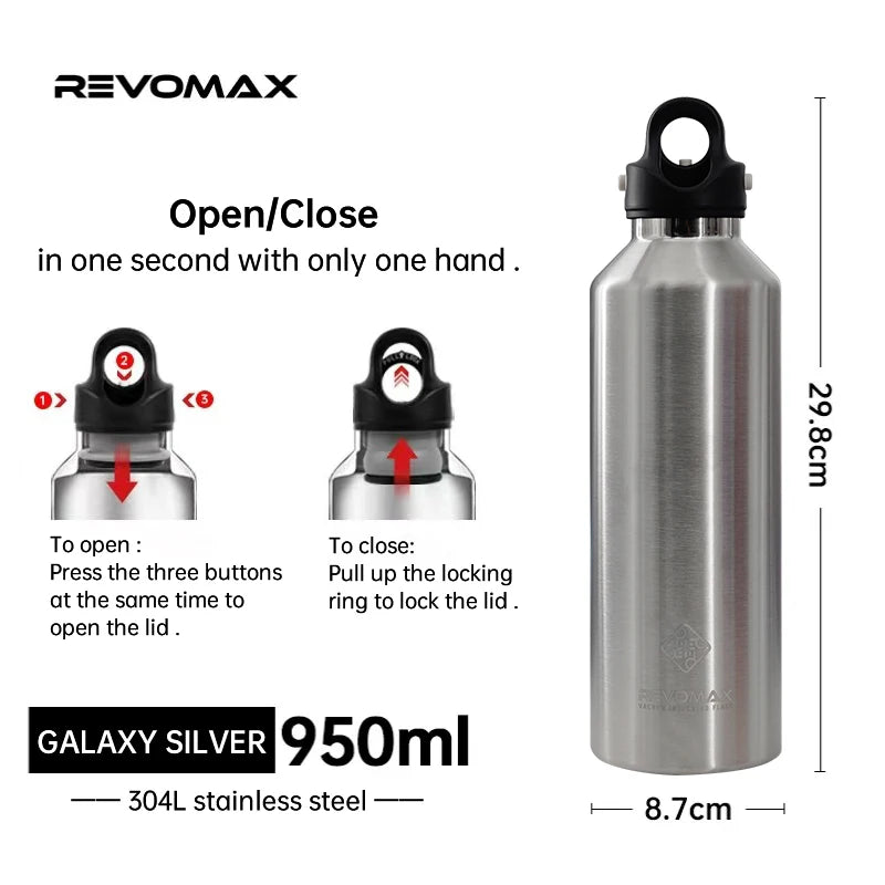 REVOMAX Large Capacity Stainless Steel Thermos Portable Vacuum Flask Insulated Tumbler With No Screw Lid Thermo Bottle 950ml