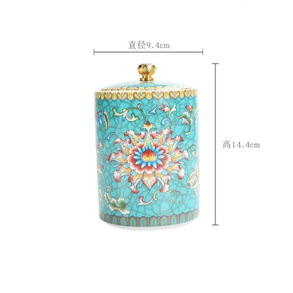European Style Colored Flower Crown Ceramic Jar with Lid Cylindrical Sealed Tea Pot Porcelain Storage Jar Candle Bottle Decor