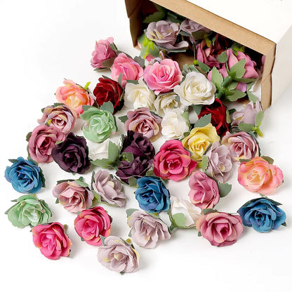 10/20/50 יחידות פרחים מלאכותיים של ורד 3.5 ס"מ פרחים מזויפים לעיצוב הבית קישוט חתונה לגינה זרים אביזרי מתנה זרים