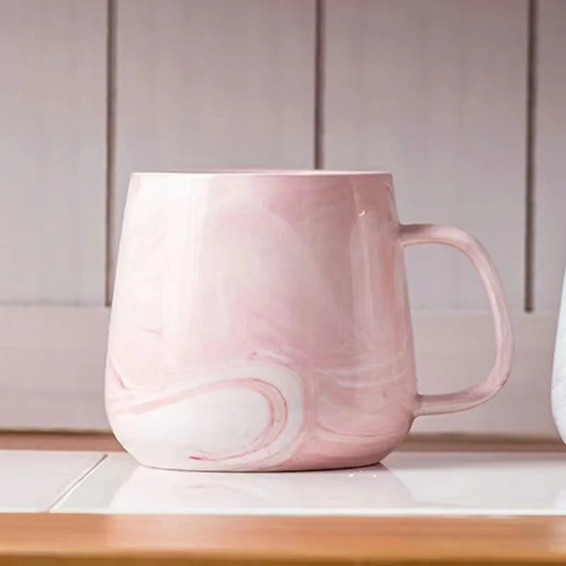 Ceramic Cup Nordic Gold Rim Coffee Oatmeal Breakfast Heat Insulation Cup Marble Pattern Solid Color Creative Personality Mug