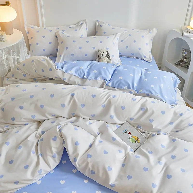 INS Simple Style Duvet Capa Conjunto com travesseiros folhas planas sem edredom garotos meninos garotas kit de cama de cama de solteiro solteiro linho de cama