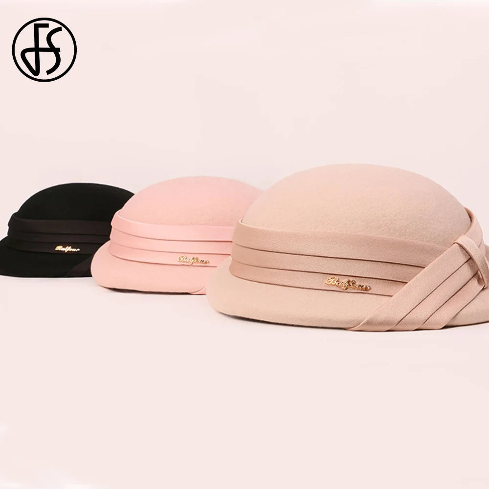 FS Elegantní mlýnská fascinátor Beret Wool Hats pro ženy Svatební kostel Čajový večírek Cap Box Cap Ladies 2023 Fedoras Chapeau Femme