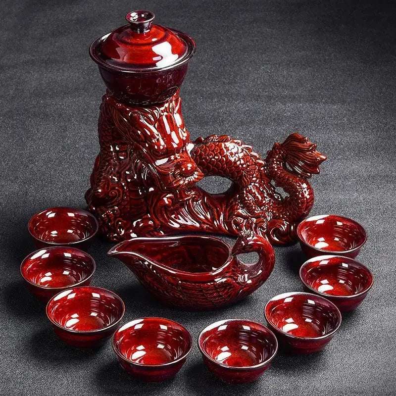 2024 Dragon tea set Chinese kung fu tea set high-end automatic  bone china teapot tea cup set travel  for 8 people
