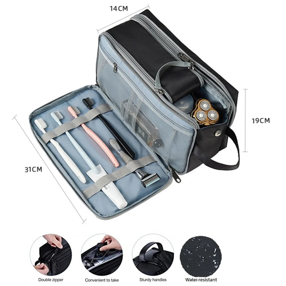 Toilettenartikel mit großer Kapazität für bequeme Reisen mehrschichtiger Open Makeup Organizer Handheld Cosmetic Storage Bag