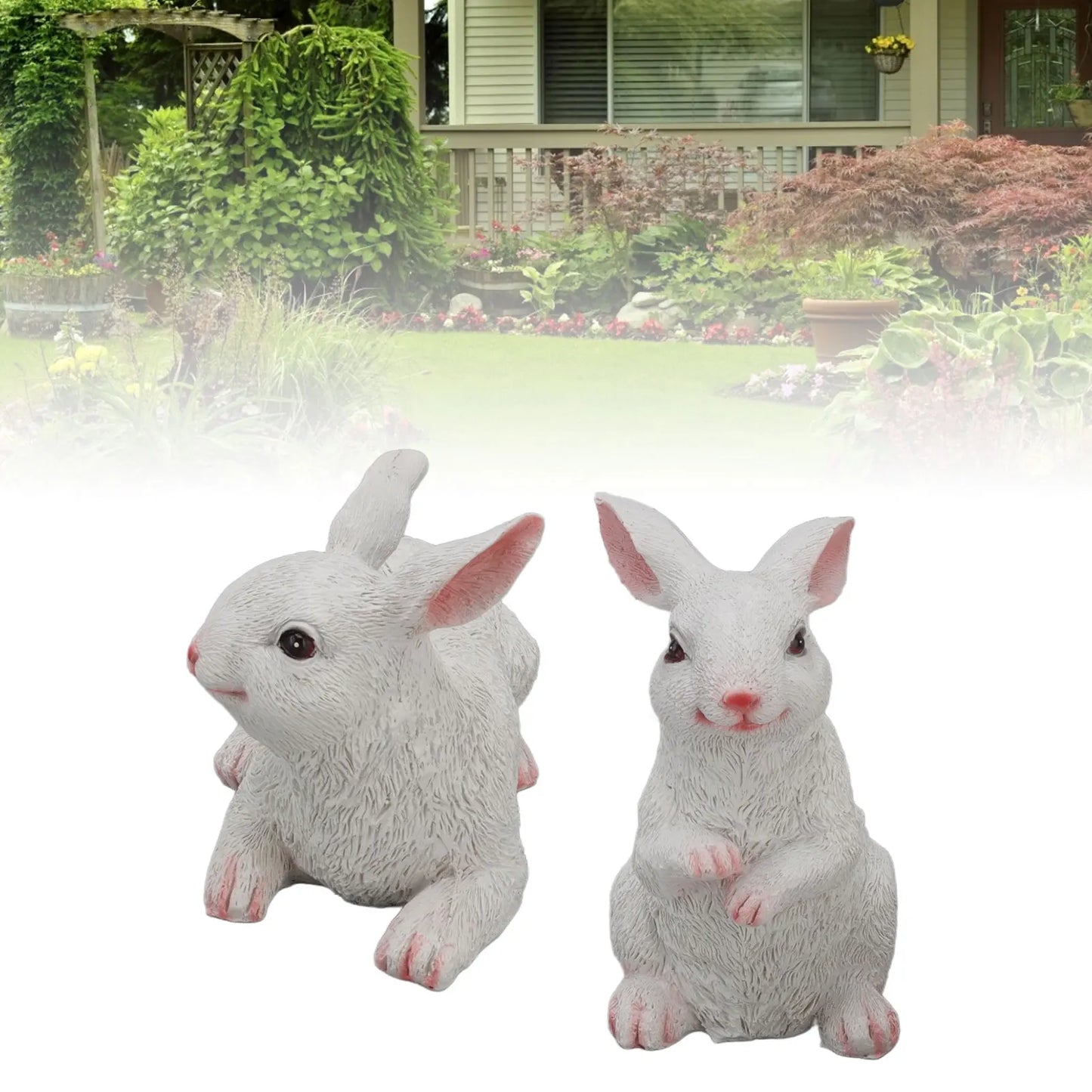 1 زوج الأرنب الأرنب الحلي الزينة الراتنج الفن الحرفية نماذج للحيوانات النحت تمثال تمثال لحديقة في الشرفة
