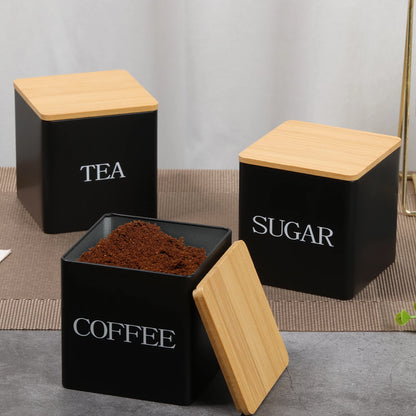 3Pcs Coffee Bean Storage Canisters Tea Sugar Vacuum Sealed Jars Iron Canisters Heat Kitchen Cream Can Airtight Lid 1L