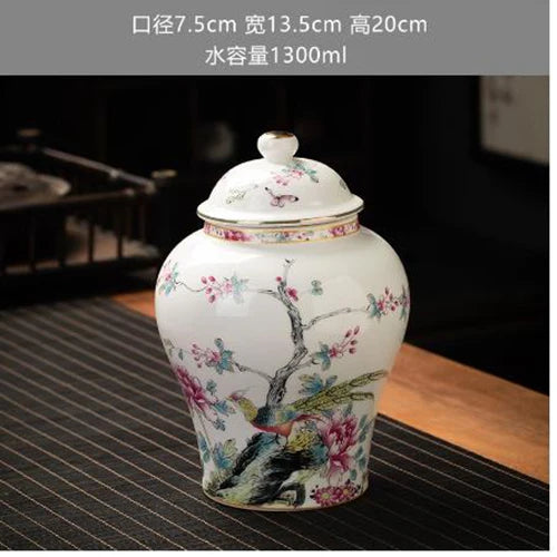 European Style Colored Ceramic Tea Caddy Large Sealed Candy Jar Tabletop Flower Vase Household Coffee Beans and Nuts Storage Box