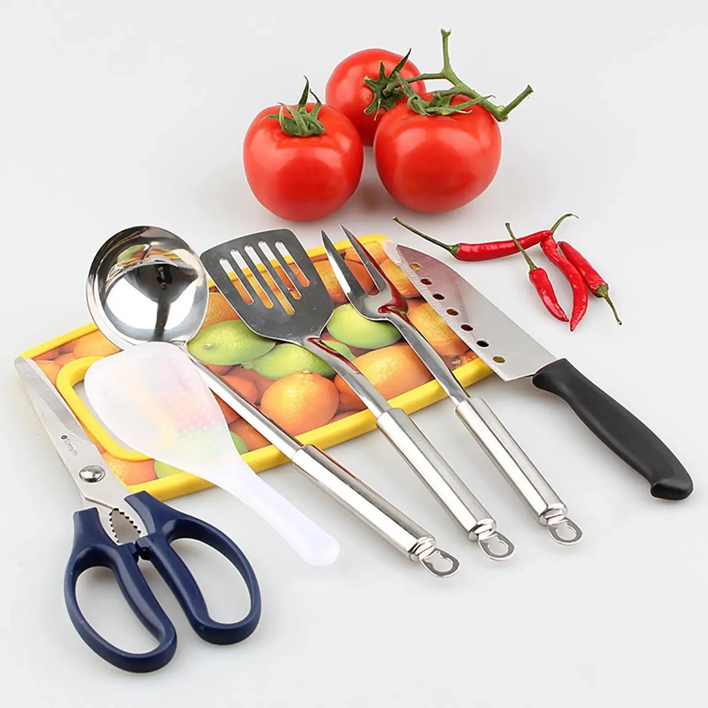 Utensili da viaggio portatili set 7 pezzi in acciaio inossidabile da cucina da cucina da cucina set da cucina per il picnic da campeggio barbecue.