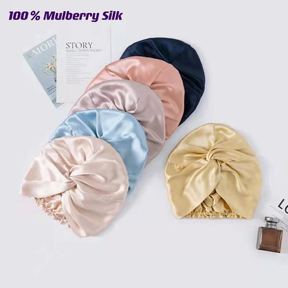 100 Mulberry Silk Tulband Bonnets voor vrouwen Twisted Sleeping Night Cap 19 Momme Pure Silk Hair Wrap Cap voor Curly Ladies Headwrap