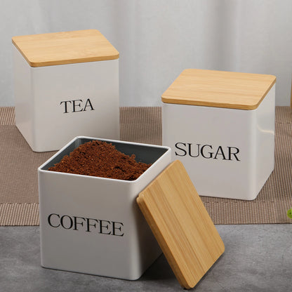3Pcs Coffee Bean Storage Canisters Tea Sugar Vacuum Sealed Jars Iron Canisters Heat Kitchen Cream Can Airtight Lid 1L