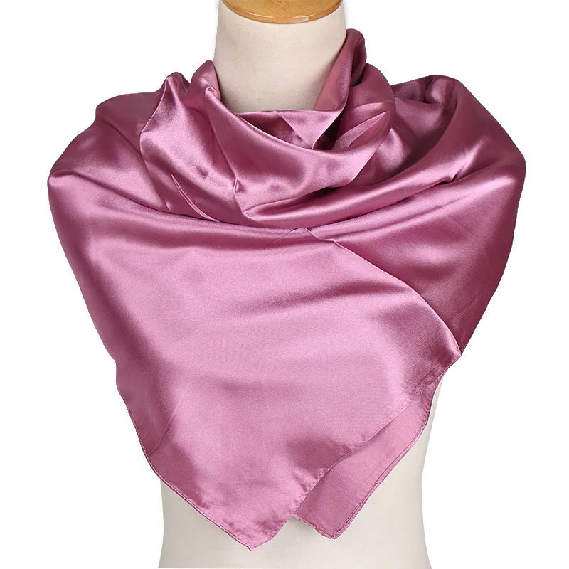 Luxusná značka hodvábny šál Ženy saténové tuhé farby hidžábové šatky moslim pareo bandana ženský šál zabalenie čelenky Fould 90*90 cm