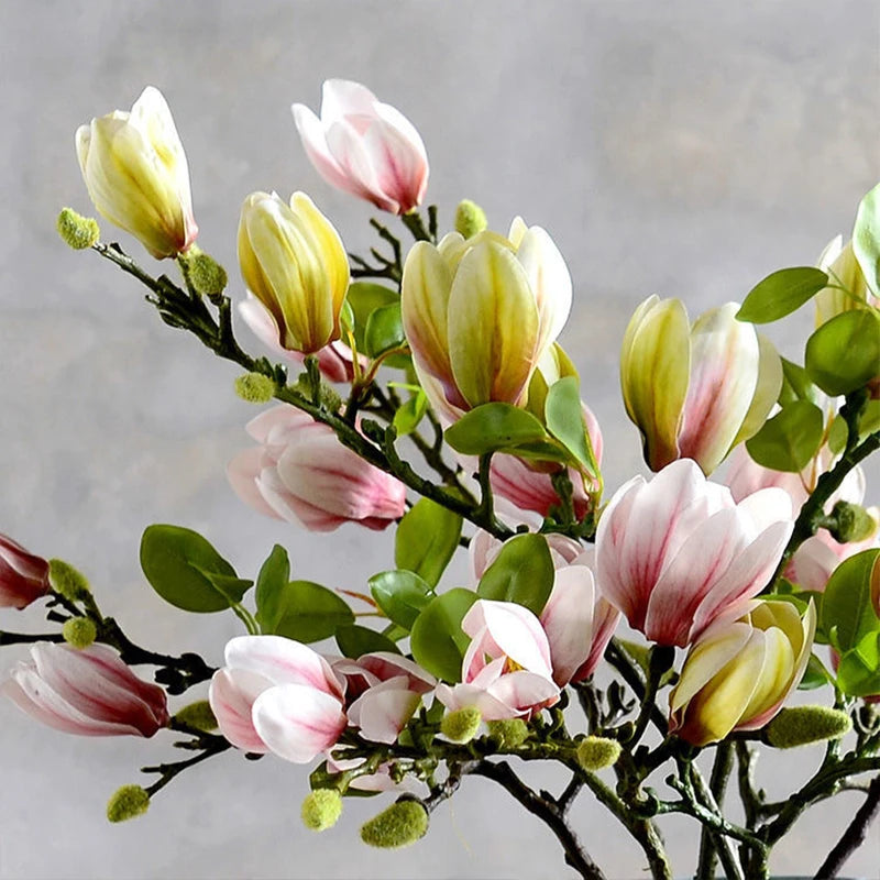 Umelé kvety simulácia Magnolia Pobočka pre domácu obývaciu izbu dekorácia hodvábny kvet kytice stola svadobná hostina dekorácia