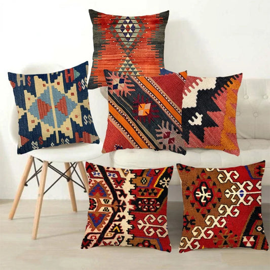 Bohemian Patterns Linen Cushions Case Multicolors Abstract Ethnic Geometry Print Decorative Pillows Case Living Room Sofa Pillow