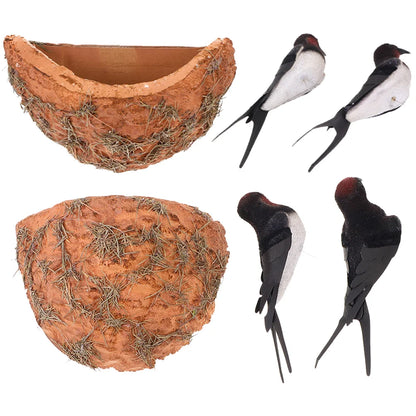 2 sett simulert svelge reir hjem tilbehør tre fugle ornamenter utendørs vårdekor svelge fuglefigur