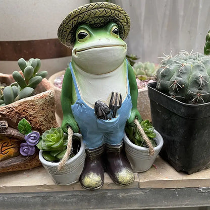 Frog -kauhan hartsi -kukkaruukku, hauska pienten eläinten sisustus, puutarha -sammakon patsaskoriste, nurmikon pihan sisustus