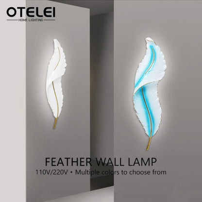 Nordic LED Feather Wall Lamp Creative Bedroom Bedside Living Room Background Home Light Resin Aisle Staircase Decor Wall Lamp