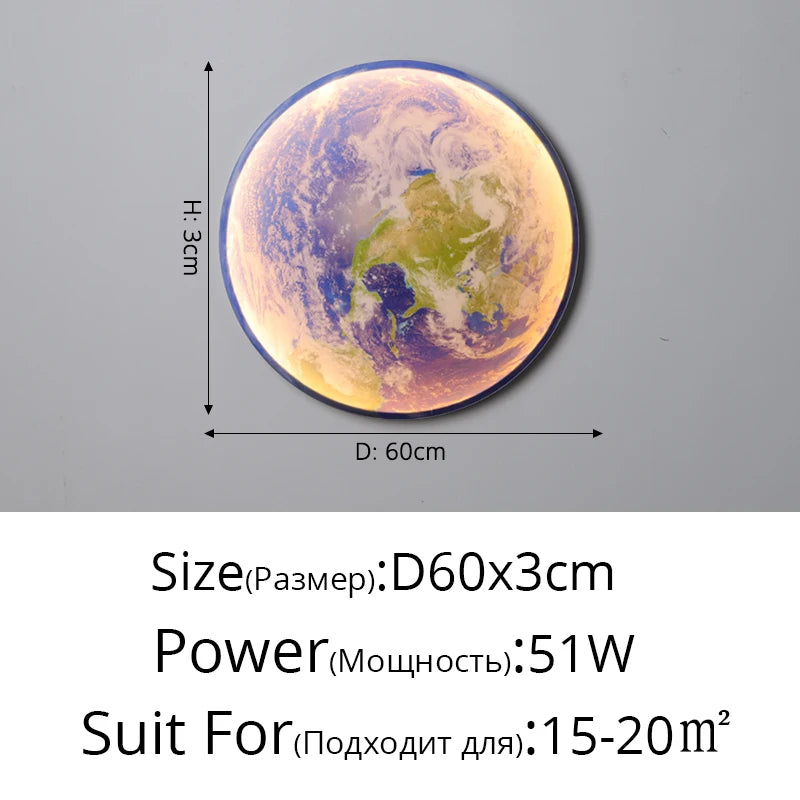 Nordic modern creative moon Earth LED wall lamp living room, bedroom study dining room decorative wall lamp/ceiling light