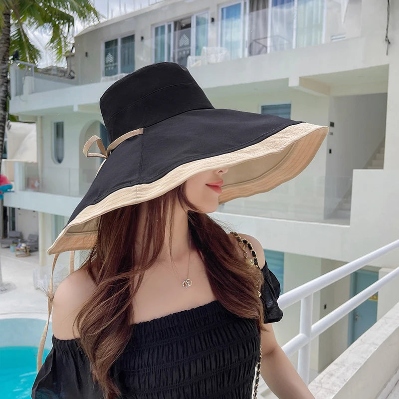 Kobiety duże brzegi plażowe czapkę słoneczną Summer podwójny krem ​​przeciwsłoneczny Fisherman Hat Caps for Ladie