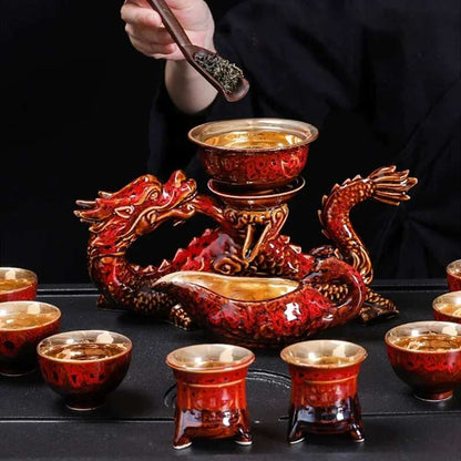 High-End Kung Fu Travel Teapot and Tea Cup Set, Automatic Tea Set, Chinese Dragon, Bone China, Holiday Gift