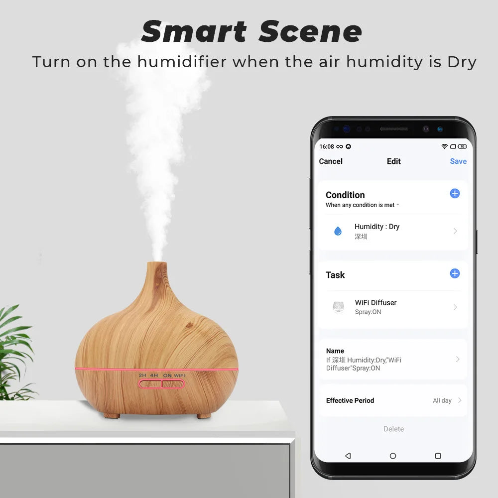 Tuya Smart Wifi Humidificador esencial Aroma Difuser ultrasónico Humidificador de aire fabricante Fragancia para el hogar para Alexa Google