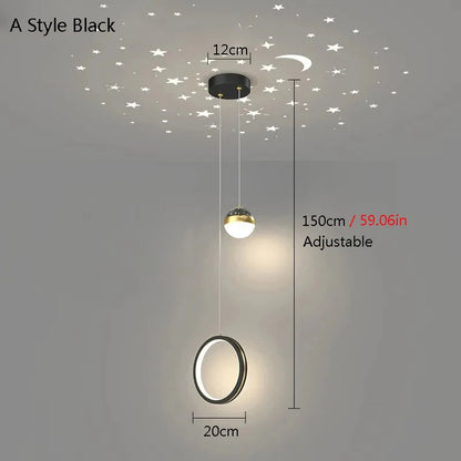 Starry Sky Projection Style Circular Led Pendant Light Living Room Dining Room Bedroom Cafe Indoor Lighting Decoration