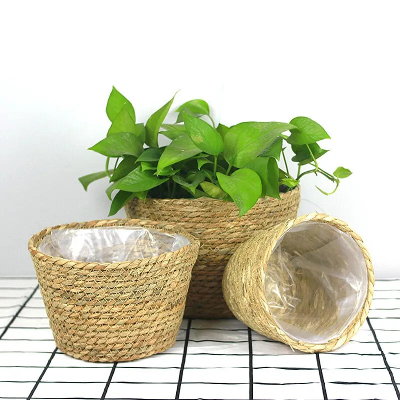 Coș de plantator țesut manual depozitare coș decorativ coș decorativ de paie răchită rattan seagrass grădină coș de depozitare a vase